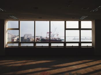 Commercial dock seen through window