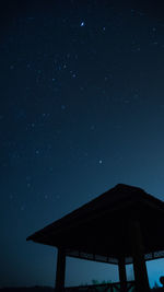 Low angle view of building against blue sky at night