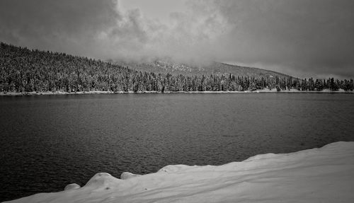 Scenic view of sea against sky during winter