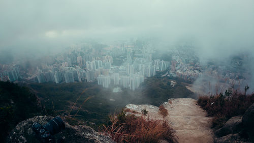 High angle view of buildings in city