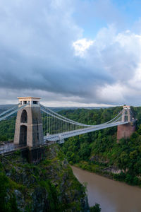 View of bridge over river against cloudy sky