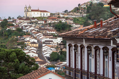 High angle view of buildings in city