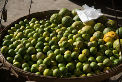 High angle view of green fruits in market