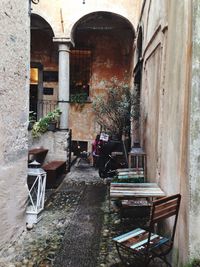 Empty chairs in front of building