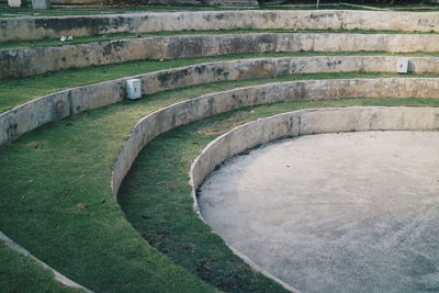 High angle view of grassy steps