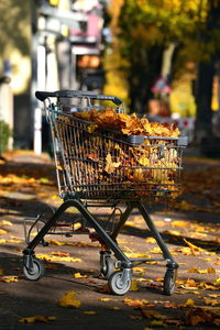 Close-up of shopping cart for sale