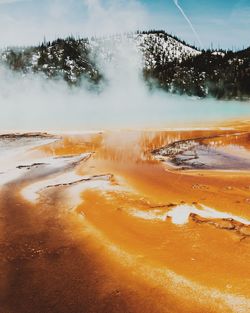 Scenic landscape with hot springs in wyoming