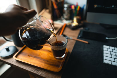 Close-up of coffee cup on table