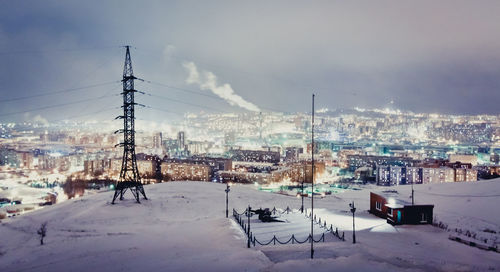 View of ski lift in city