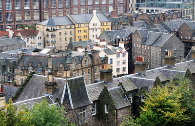 Aerial view of houses in town