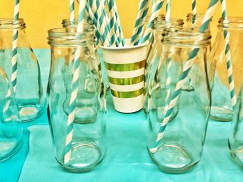 Close-up of glass jar on table