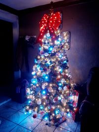 Illuminated christmas tree at home