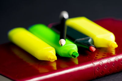 Close-up of multi colored toy on table