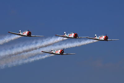 Airplane flying against clear blue sky