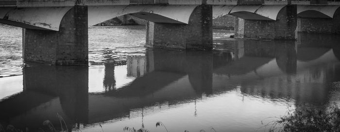 Reflection of bridge on river