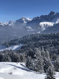 Scenic view of snowcapped mountains against sky