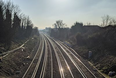 High angle view of railroad tracks against sky