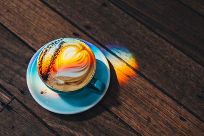 High angle view of coffee on table