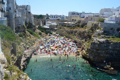 High angle view of crowd on the beach