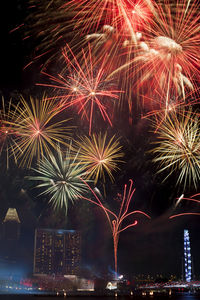 Low angle view of firework display at night