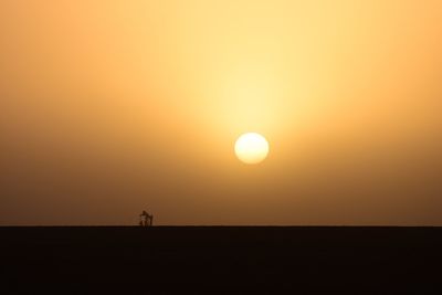 Silhouette of man on beach at sunset