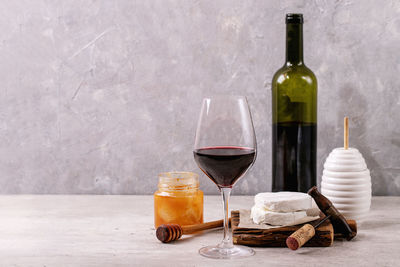 Wine glass bottle on table