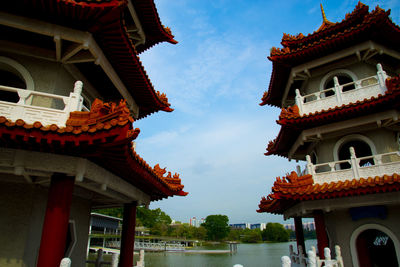 Low angle view of temple building against sky