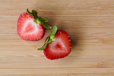 High angle view of strawberry on table