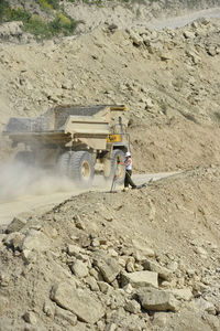 Earth mover working at quarry