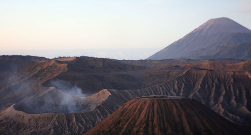 Volcanic landscape against clear sky
