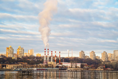 Panoramic view of river and cityscape against sky