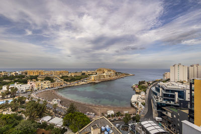 High angle view of cityscape against sky