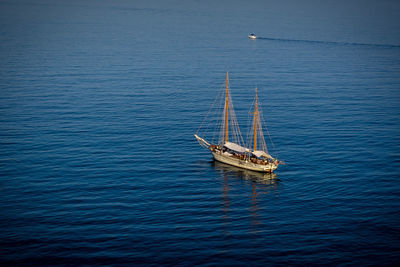 High angle view of sailboat on sea