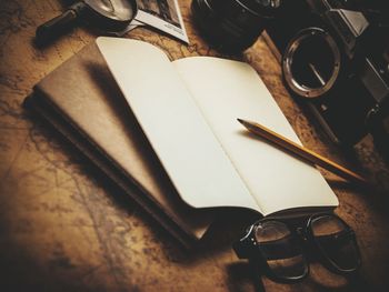 High angle view of pen on table