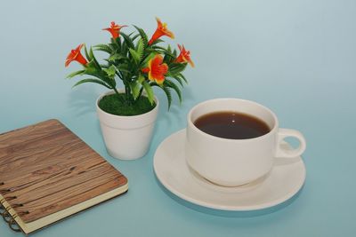 Close-up of coffee served on table