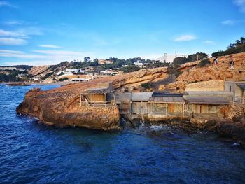 Old fishermen houses in cala tarida, ibiza, spain