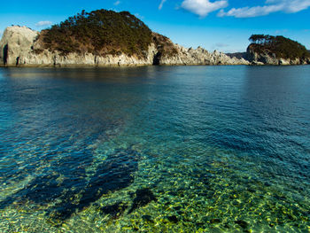 Scenic view of sea against blue sky