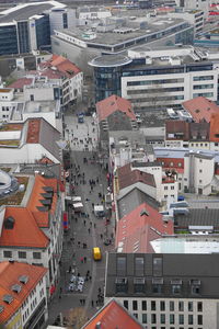 High angle view of buildings in city