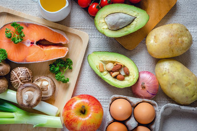 High angle view of fruits on table