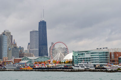 View of ferris wheel in city