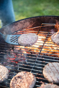 Close-up of meat on barbecue grill