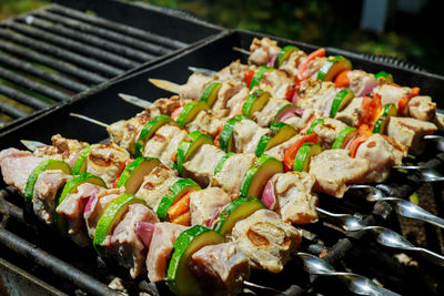 Close-up of food on barbecue grill