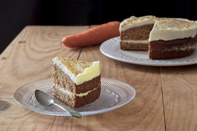 Close-up of chocolate cake on table