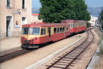Passenger train at algajola station at corse island.