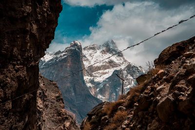 Panoramic view of snowcapped mountains against sky