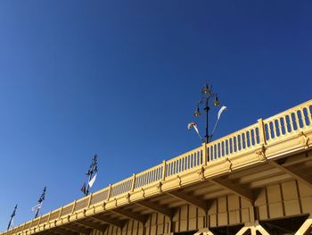 Low angle view of building against clear blue sky