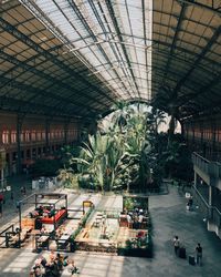High angle view of people in bus