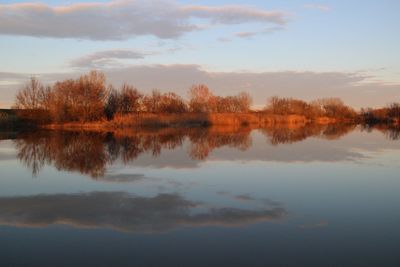 Scenic view of lake against sky during sunset
