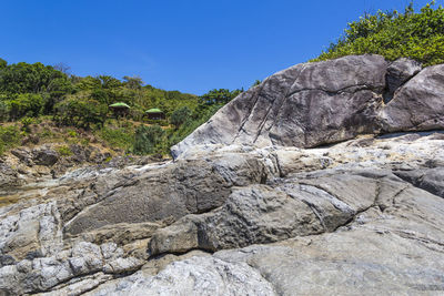 Rock formation on land against clear sky