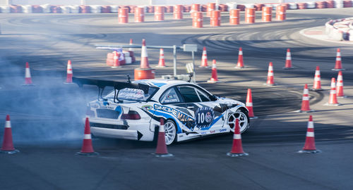 High angle view of sports car on track